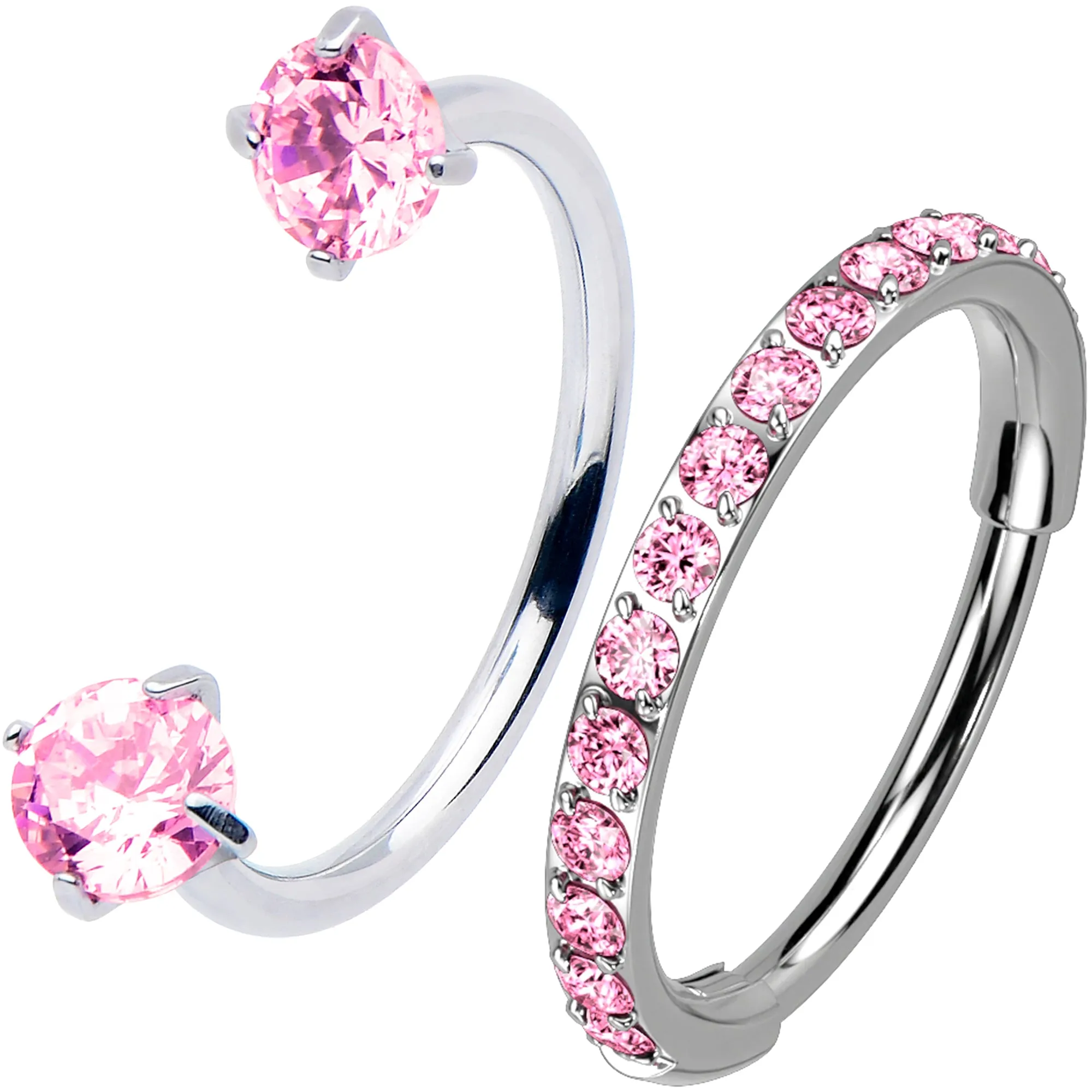 Double Gem U Hoop Titanium Mircro Gem Hoop Double Piercing Nose Ring Pack
