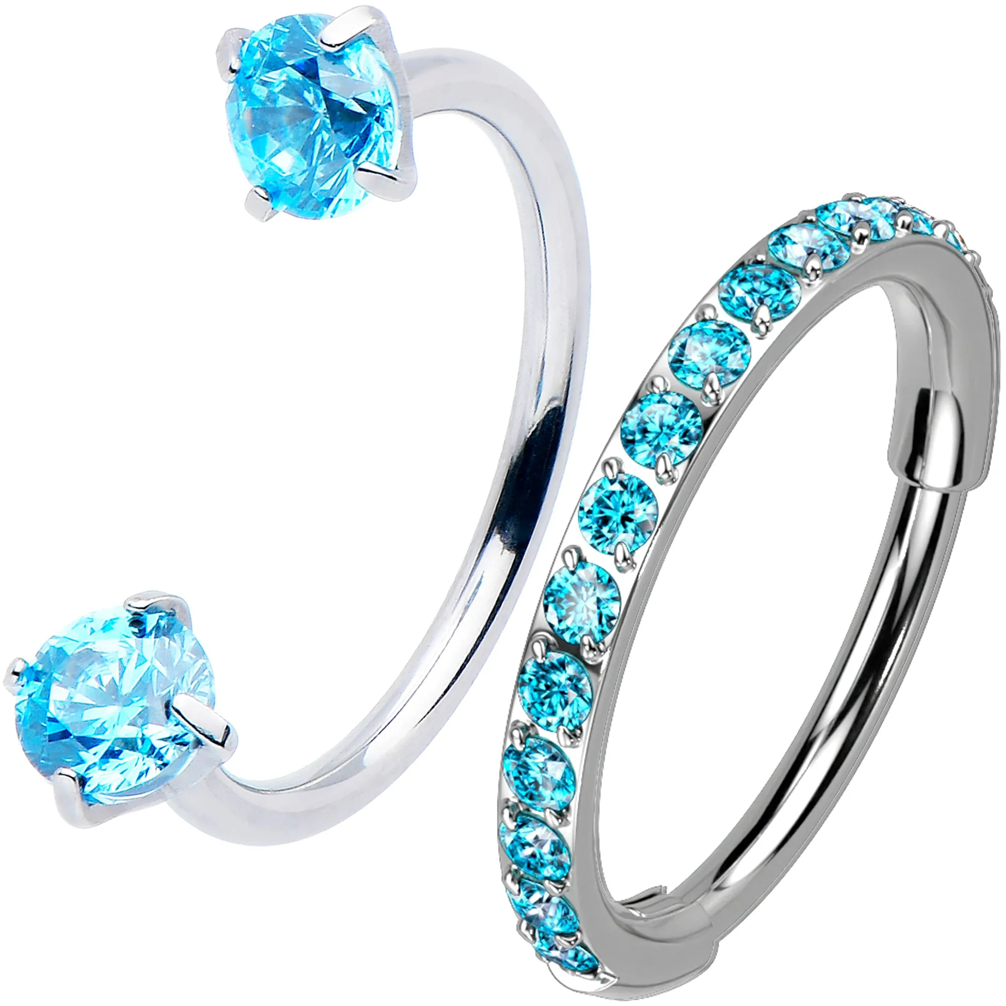 Double Gem U Hoop Titanium Mircro Gem Hoop Double Piercing Nose Ring Pack