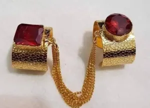 Double Ring with Precious Maroon Stones #J4170