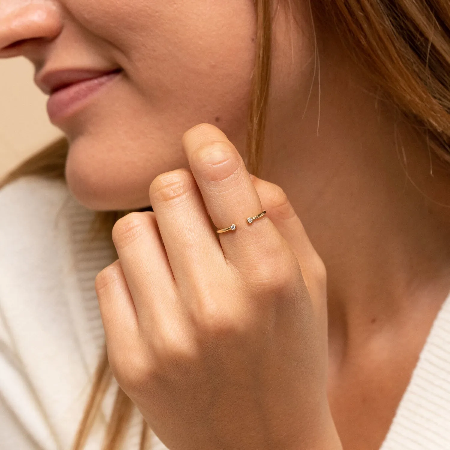 Dual Diamond Ring / 14k Gold Diamond Cuff Ring / Open Design Diamond Ring / Promise Ring / Stackable Ring / Birthday Gift