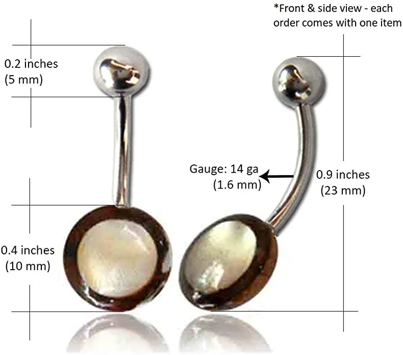 Earth Accessories Organic Wood/Shell Belly Button Ring Piercing for Women/Navel Belly Button Rings with Surgical Steel/with Abalone,Mother of Pearl