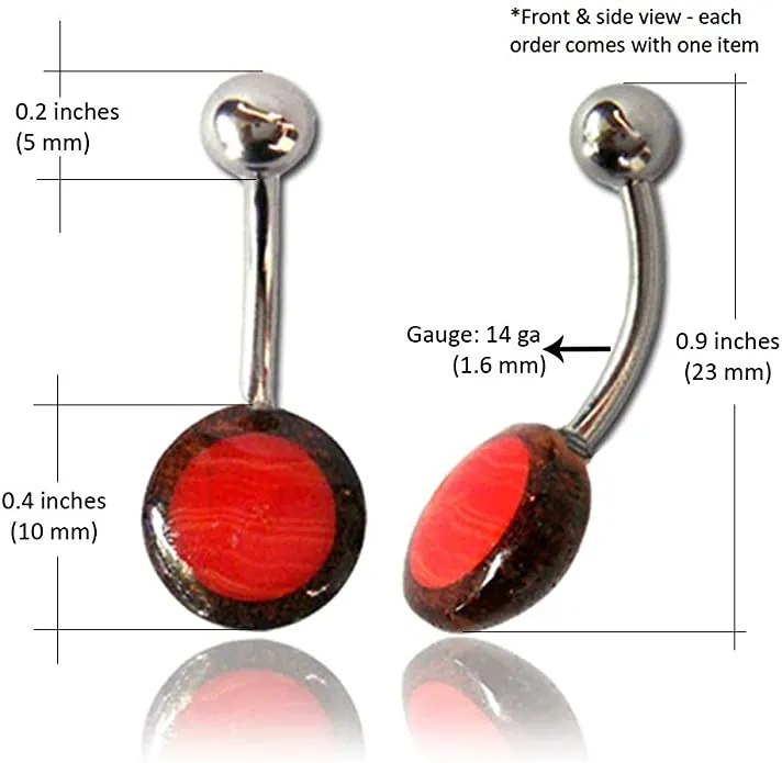 Earth Accessories Organic Wood/Shell Belly Button Ring Piercing for Women/Navel Belly Button Rings with Surgical Steel/with Abalone,Mother of Pearl