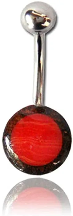 Earth Accessories Organic Wood/Shell Belly Button Ring Piercing for Women/Navel Belly Button Rings with Surgical Steel/with Abalone,Mother of Pearl