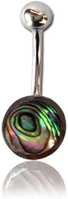 Earth Accessories Organic Wood/Shell Belly Button Ring Piercing for Women/Navel Belly Button Rings with Surgical Steel/with Abalone,Mother of Pearl