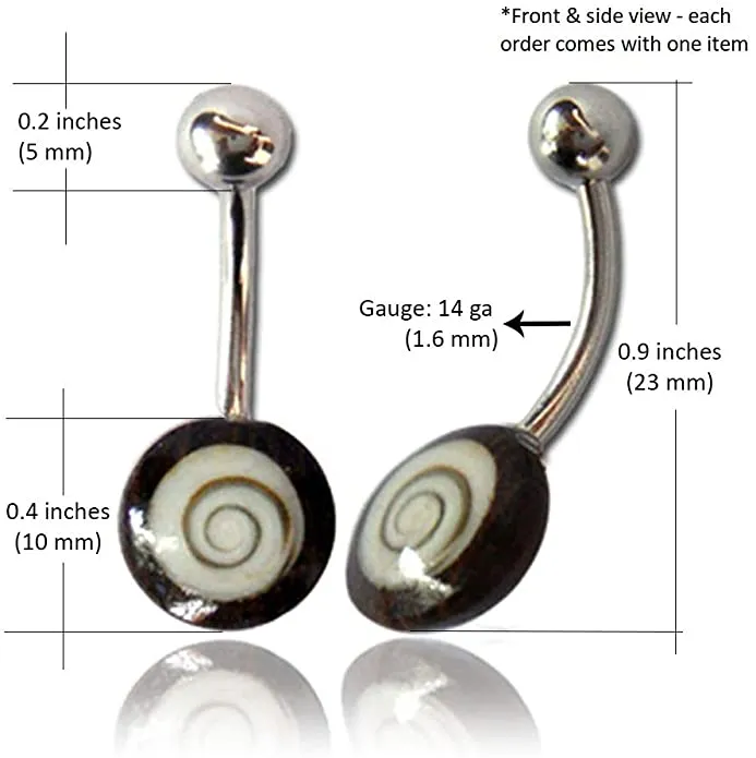 Earth Accessories Organic Wood/Shell Belly Button Ring Piercing for Women/Navel Belly Button Rings with Surgical Steel/with Abalone,Mother of Pearl
