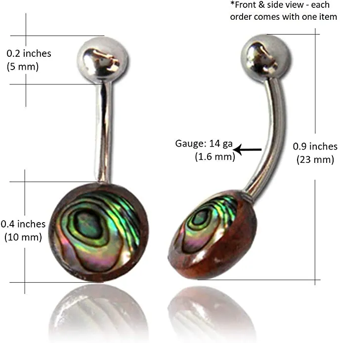 Earth Accessories Organic Wood/Shell Belly Button Ring Piercing for Women/Navel Belly Button Rings with Surgical Steel/with Abalone,Mother of Pearl