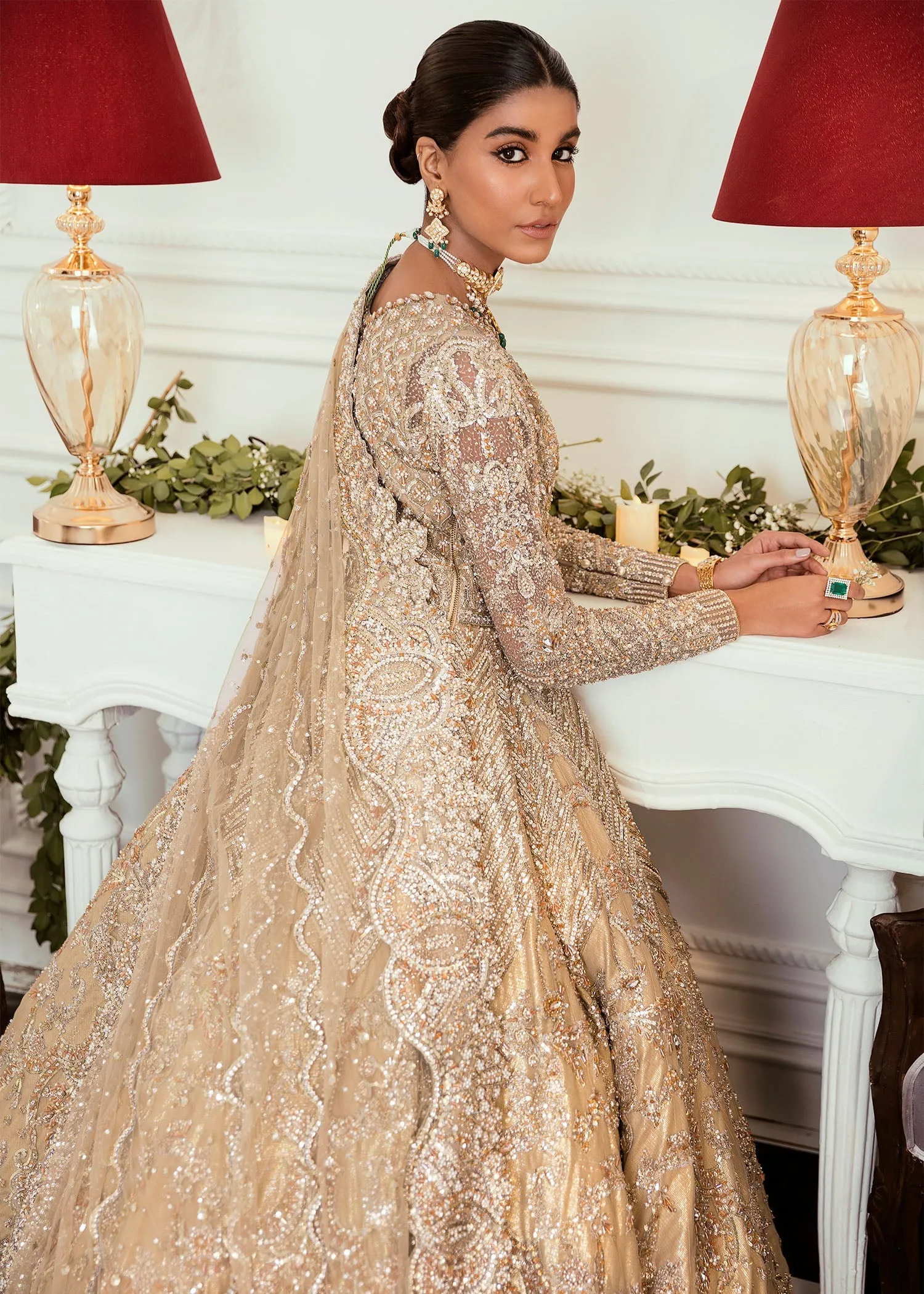 Embroidered Gold Lehenga Bridal Wedding Dress #BN1220
