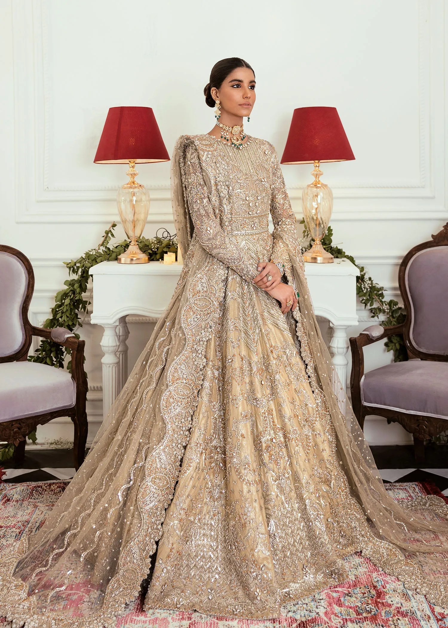 Embroidered Gold Lehenga Bridal Wedding Dress #BN1220