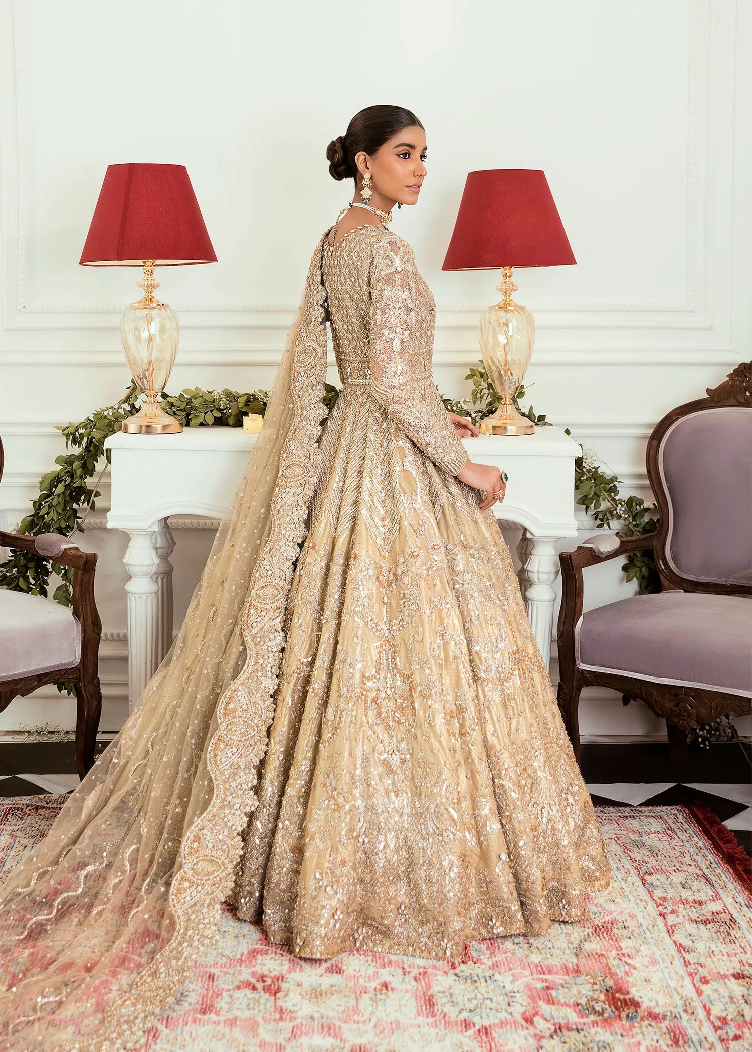 Embroidered Gold Lehenga Bridal Wedding Dress #BN1220