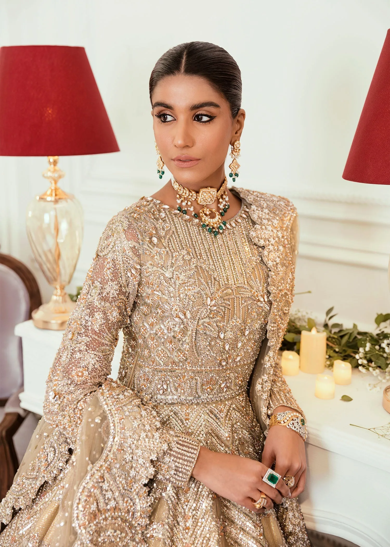 Embroidered Gold Lehenga Bridal Wedding Dress #BN1220
