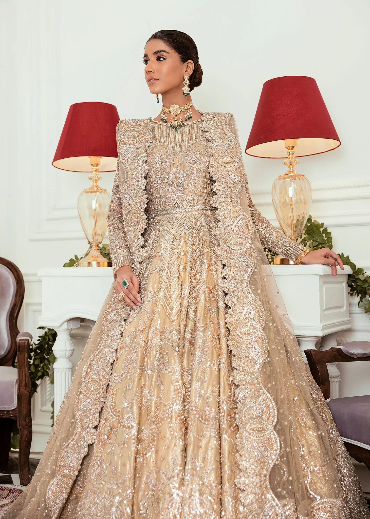 Embroidered Gold Lehenga Bridal Wedding Dress #BN1220