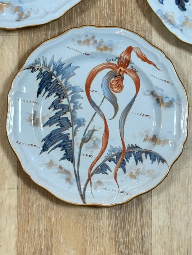 Emile Galle floral plates, c. 1880, set of three