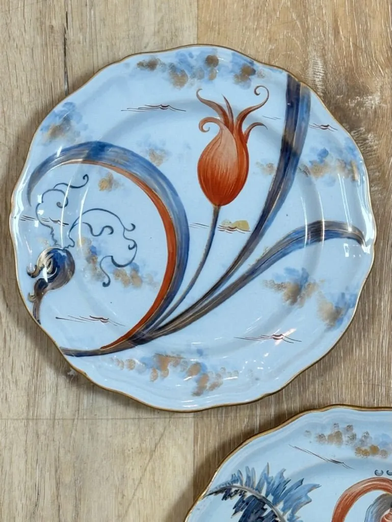 Emile Galle floral plates, c. 1880, set of three