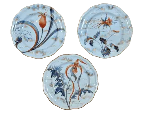 Emile Galle floral plates, c. 1880, set of three