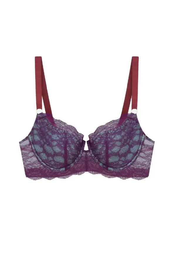 Enid Lace Balconette Bra- Deep Purple