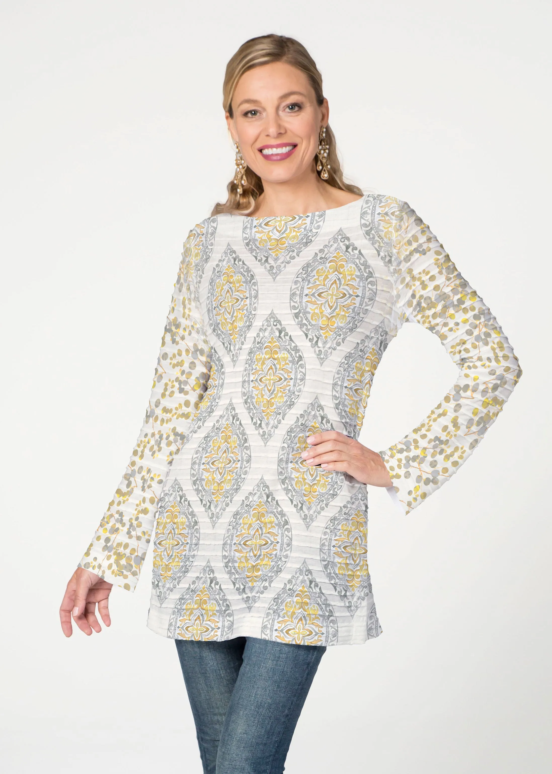 Etched Motif (8014) ~ Banded Boatneck Tunic