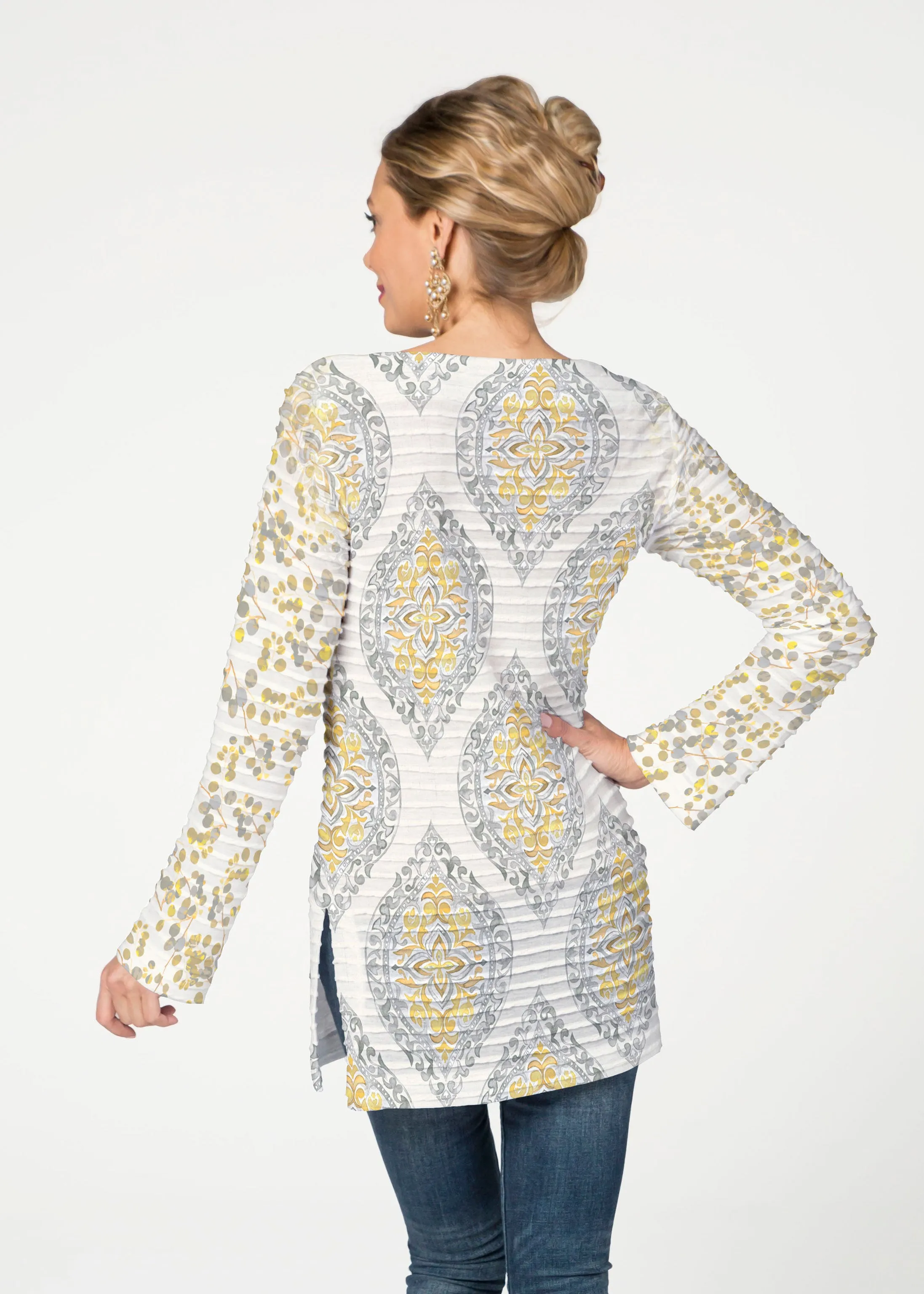 Etched Motif (8014) ~ Banded Boatneck Tunic