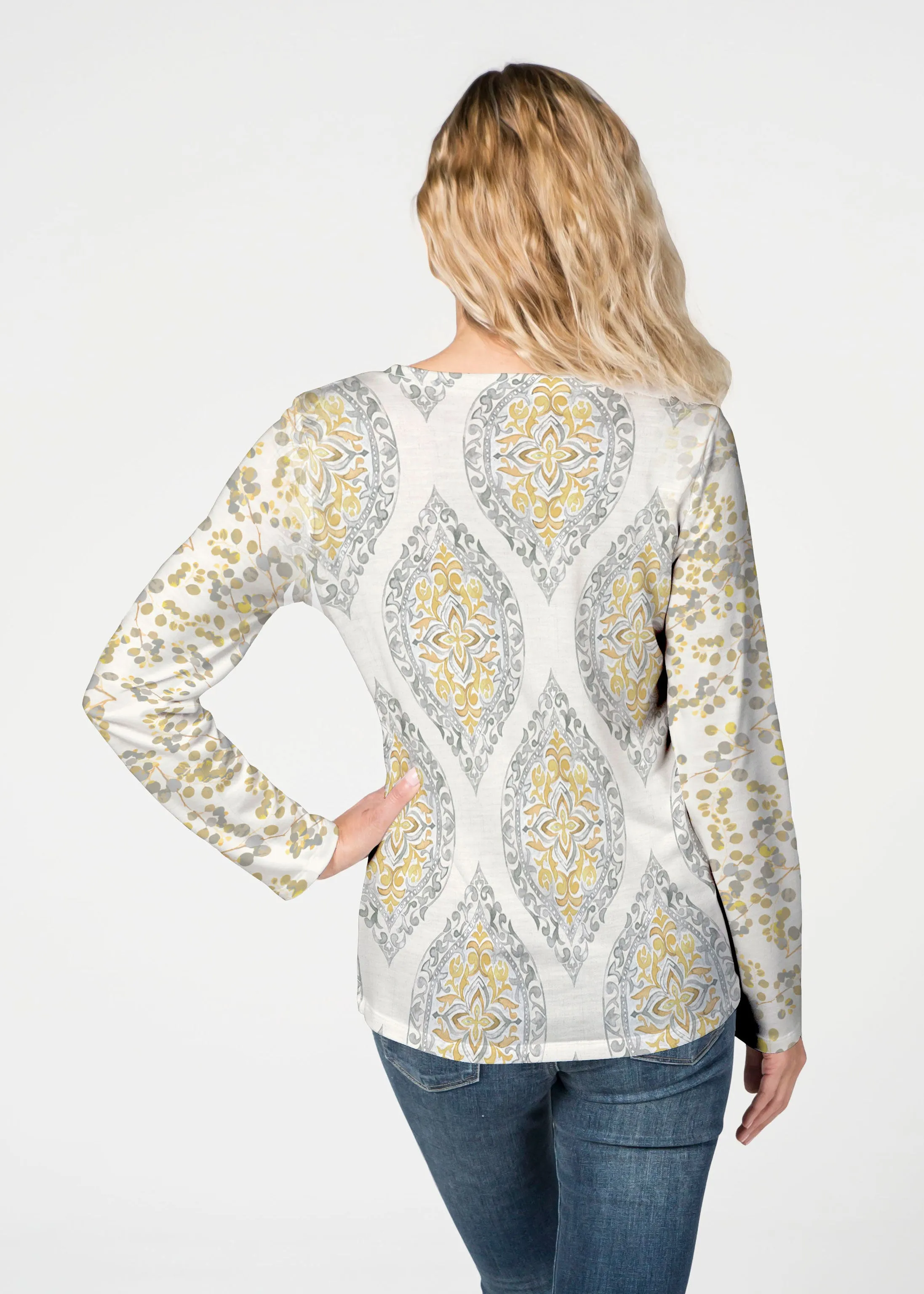 Etched Motif (8014) ~ French Terry V-neck Top