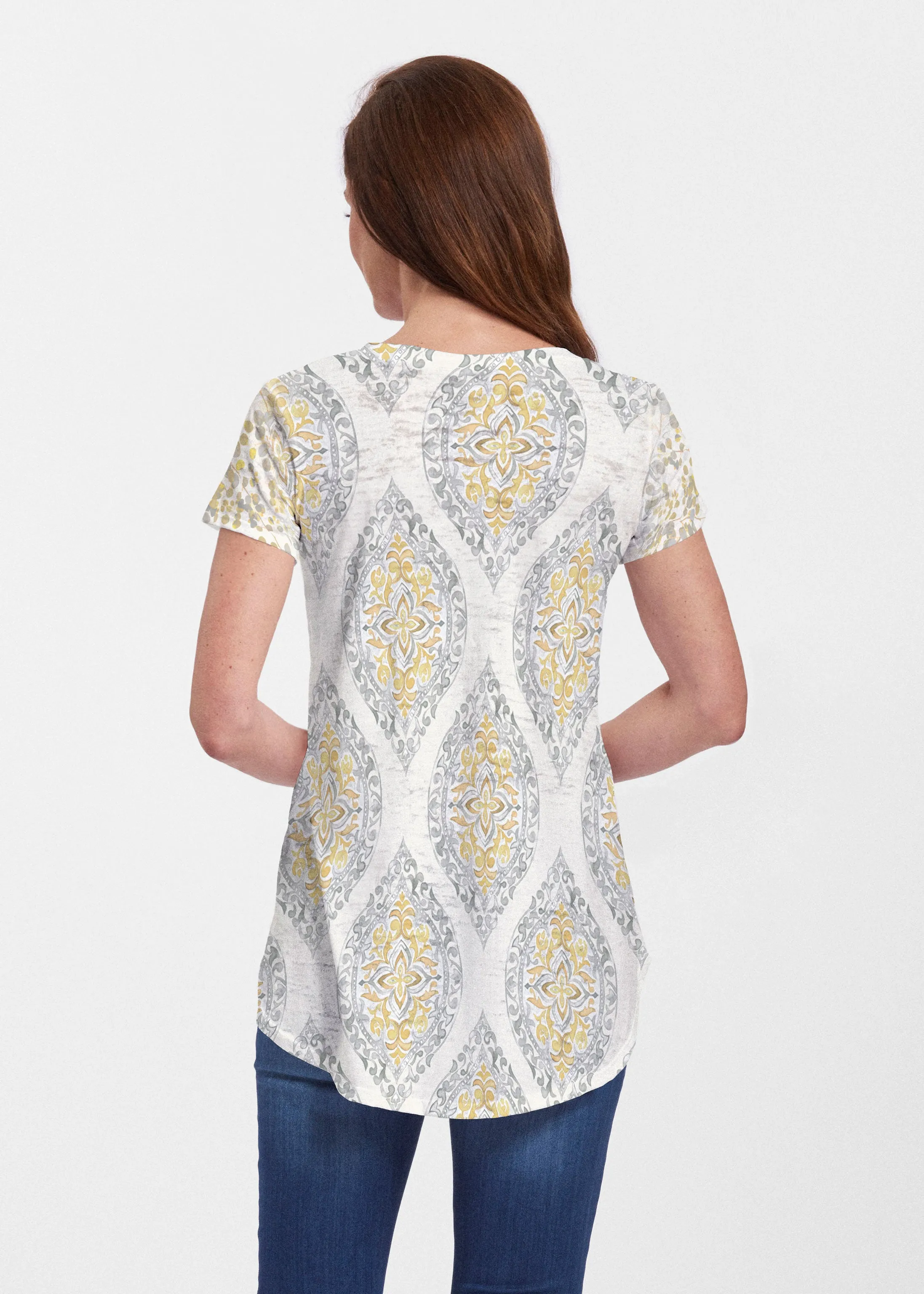 Etched Motif (8014) ~ Short Sleeve Scoop Neck Flowy Tunic