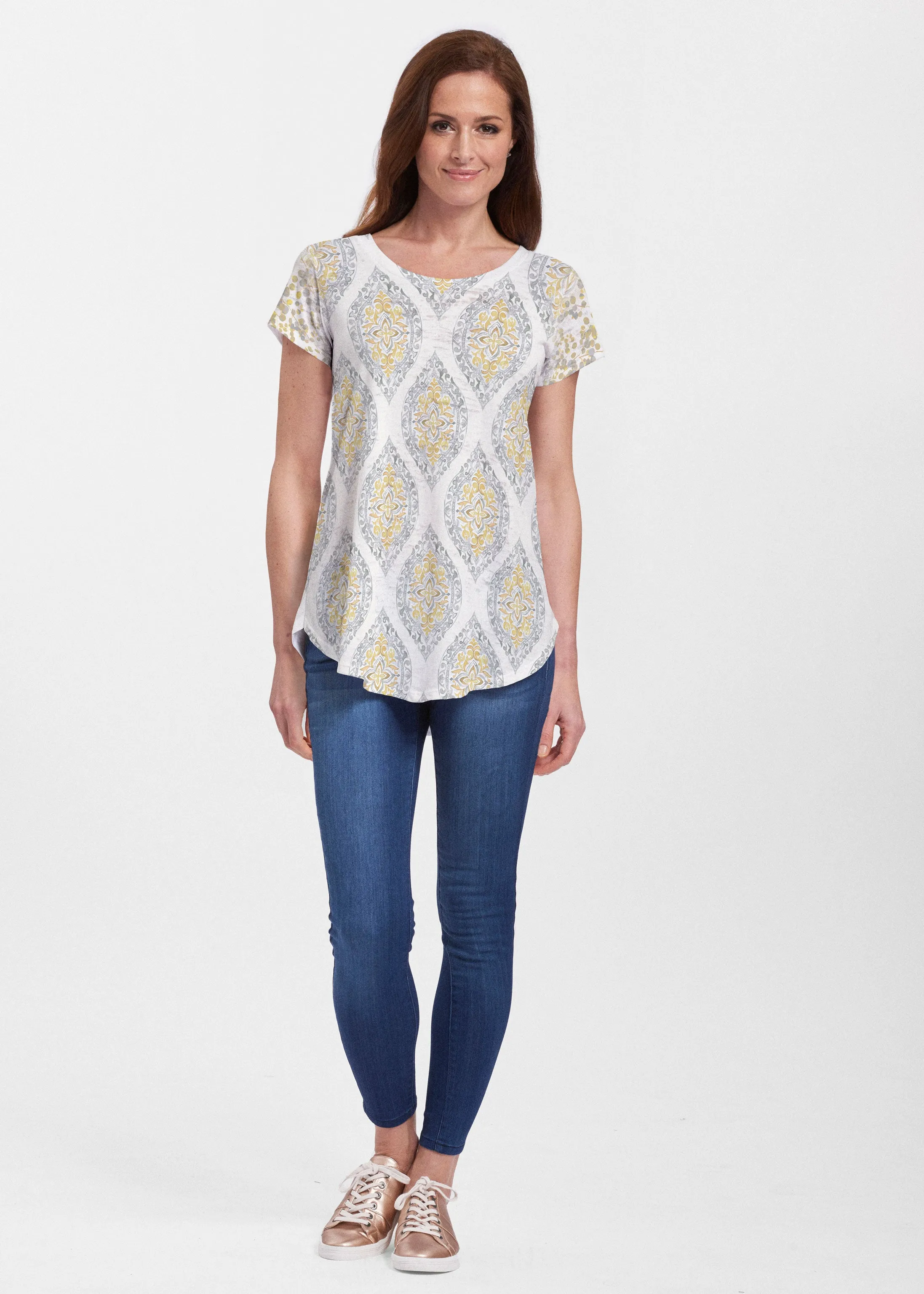 Etched Motif (8014) ~ Short Sleeve Scoop Neck Flowy Tunic
