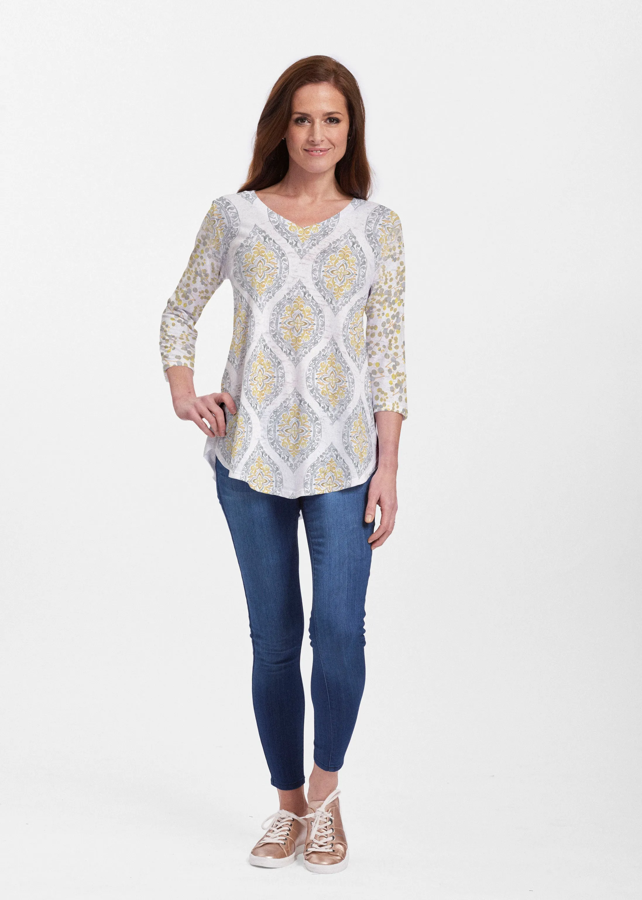 Etched Motif (8014) ~ V-neck Flowy Tunic