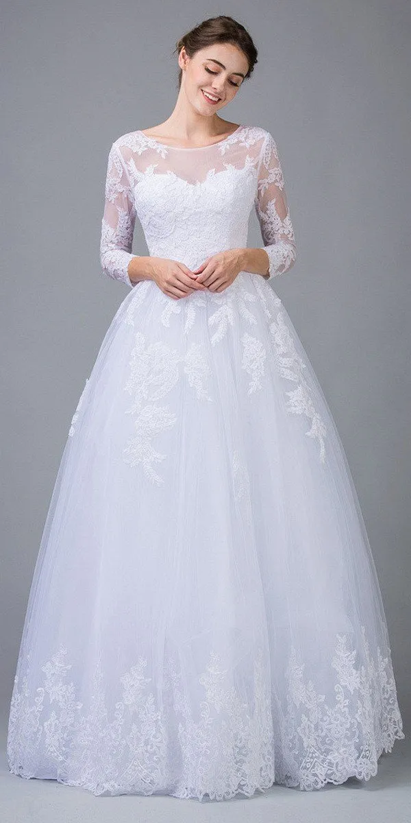 Eureka 6515 Lace Wedding Ball Gown Long Sleeves Cut-Out Back