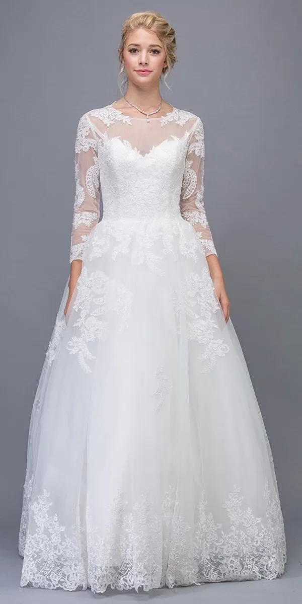 Eureka 6515 Lace Wedding Ball Gown Long Sleeves Cut-Out Back