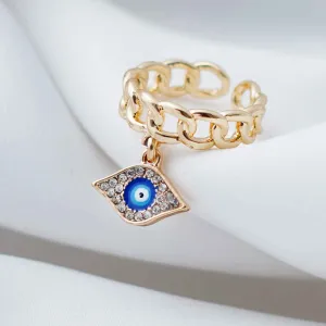 Evil Eye Charm Chain Ring