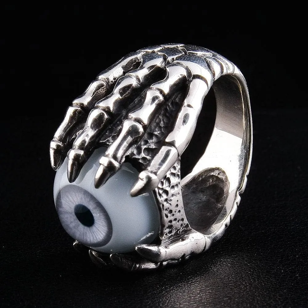 Evil Eyeball Sterling Silver Claw Gothic Ring