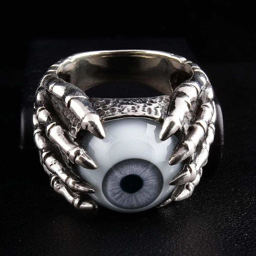 Evil Eyeball Sterling Silver Claw Gothic Ring