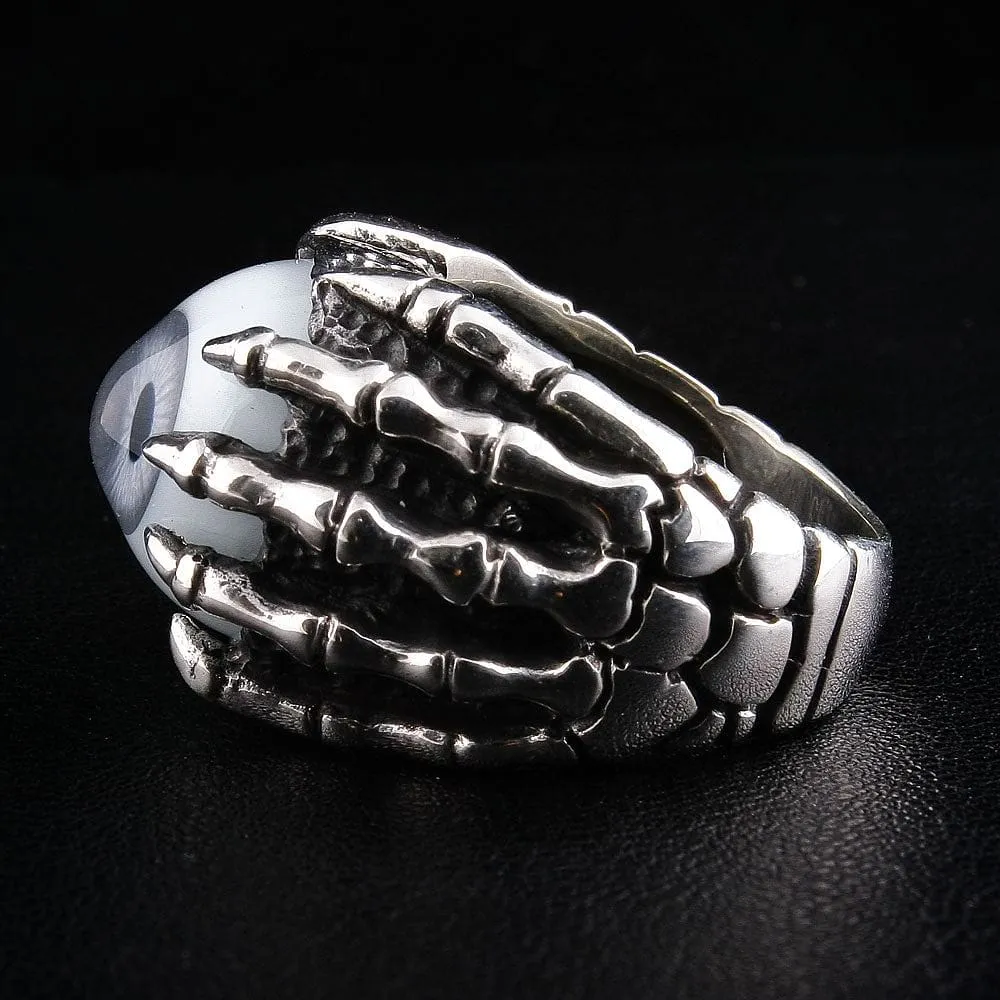 Evil Eyeball Sterling Silver Claw Gothic Ring