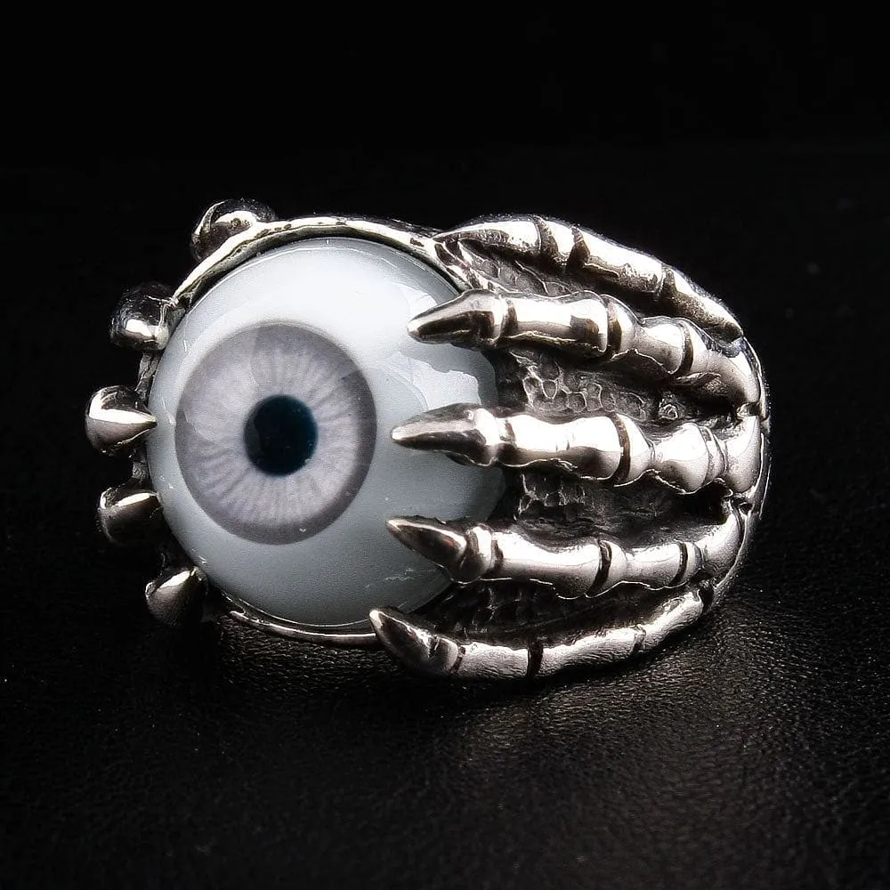 Evil Eyeball Sterling Silver Claw Gothic Ring