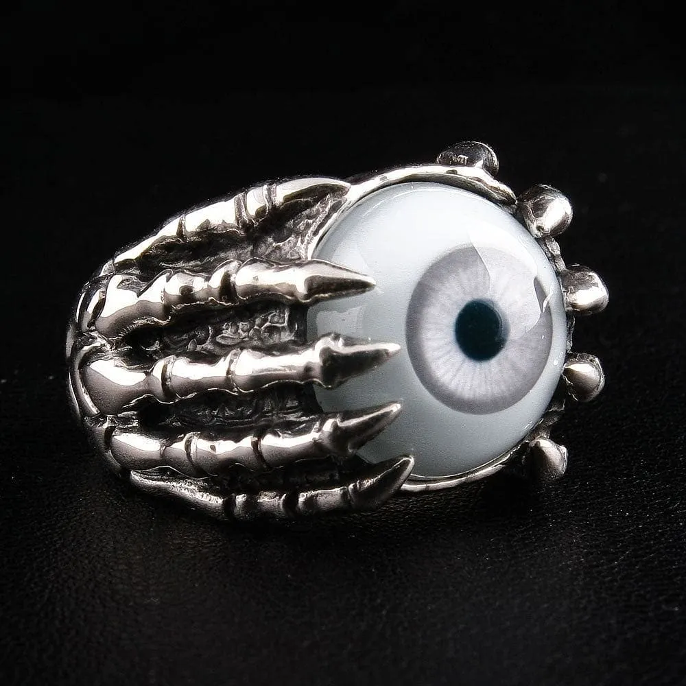 Evil Eyeball Sterling Silver Claw Gothic Ring