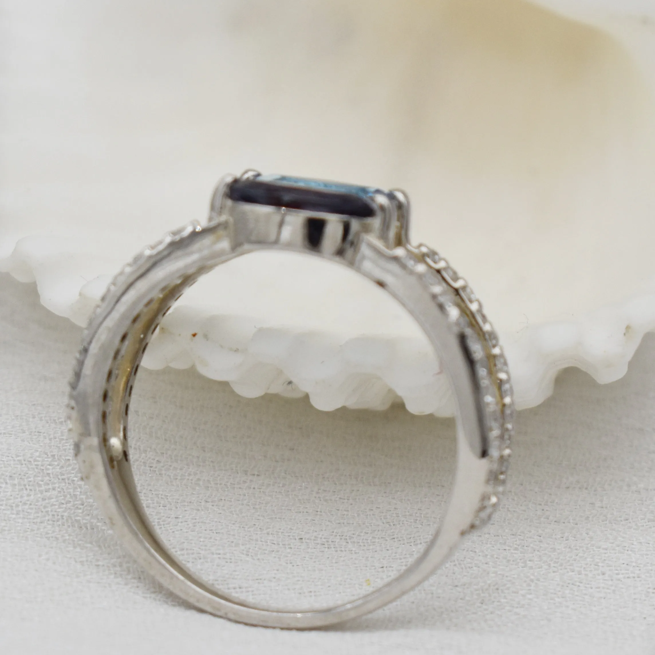 Exquisite Sky blue topaz| Iolite| CZ Double layer Ring| 14k white gold plated| 925 sterling silver|