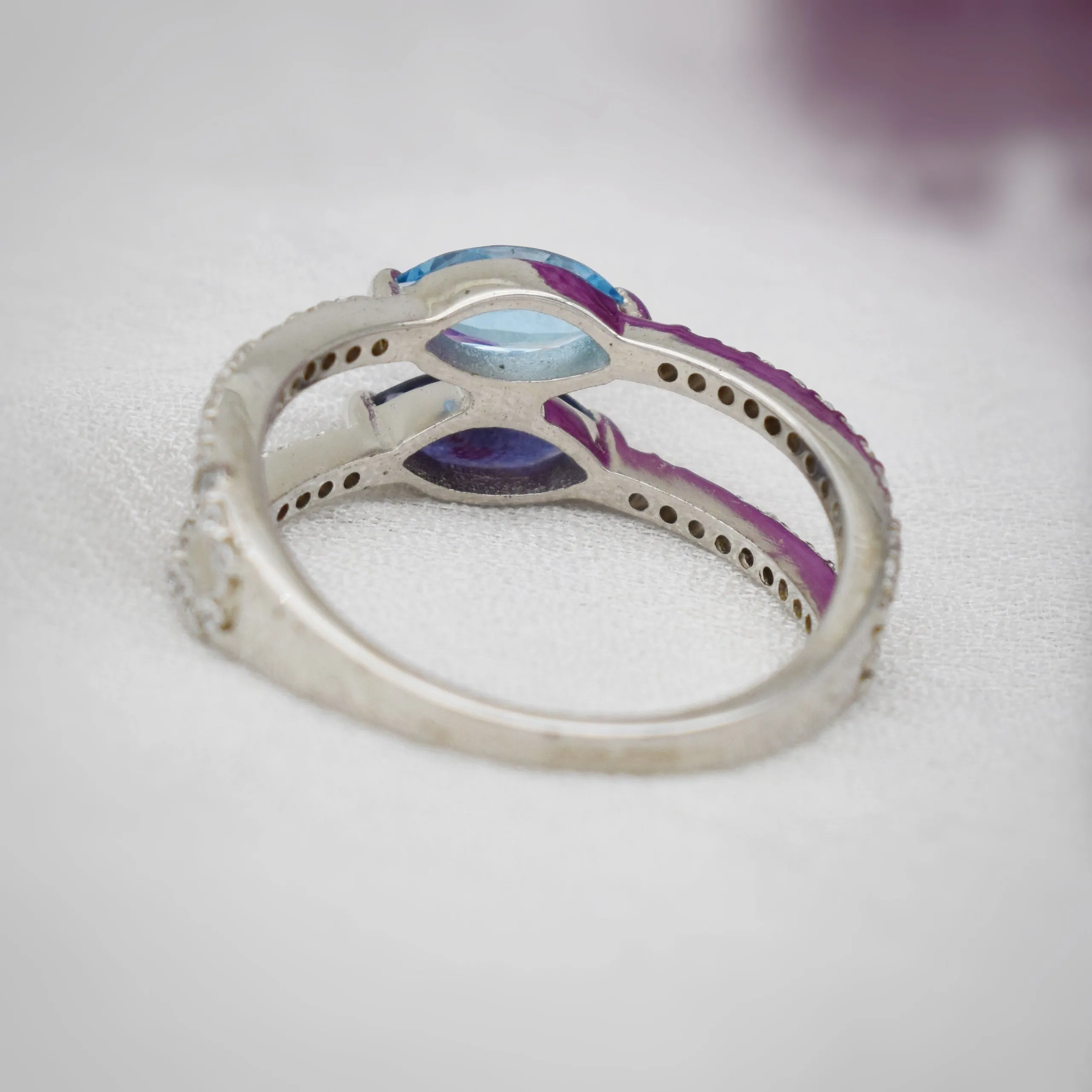 Exquisite Sky blue topaz| Iolite| CZ Double layer Ring| 14k white gold plated| 925 sterling silver|