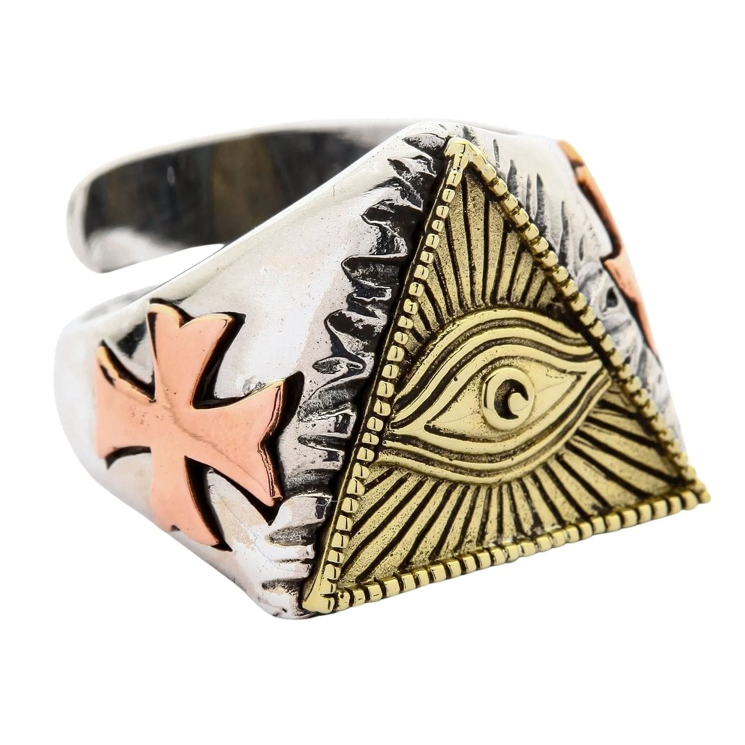 Eye of Providence Brass Sterling Silver Ring