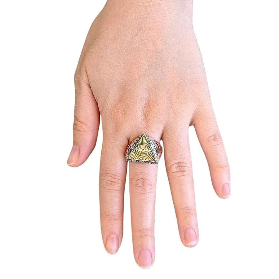 Eye of Providence Brass Sterling Silver Ring