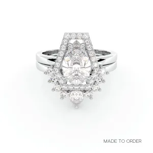 Faithfulness-1ct Black Pear Cut Diamond 14K White Gold Coffin Ring Set