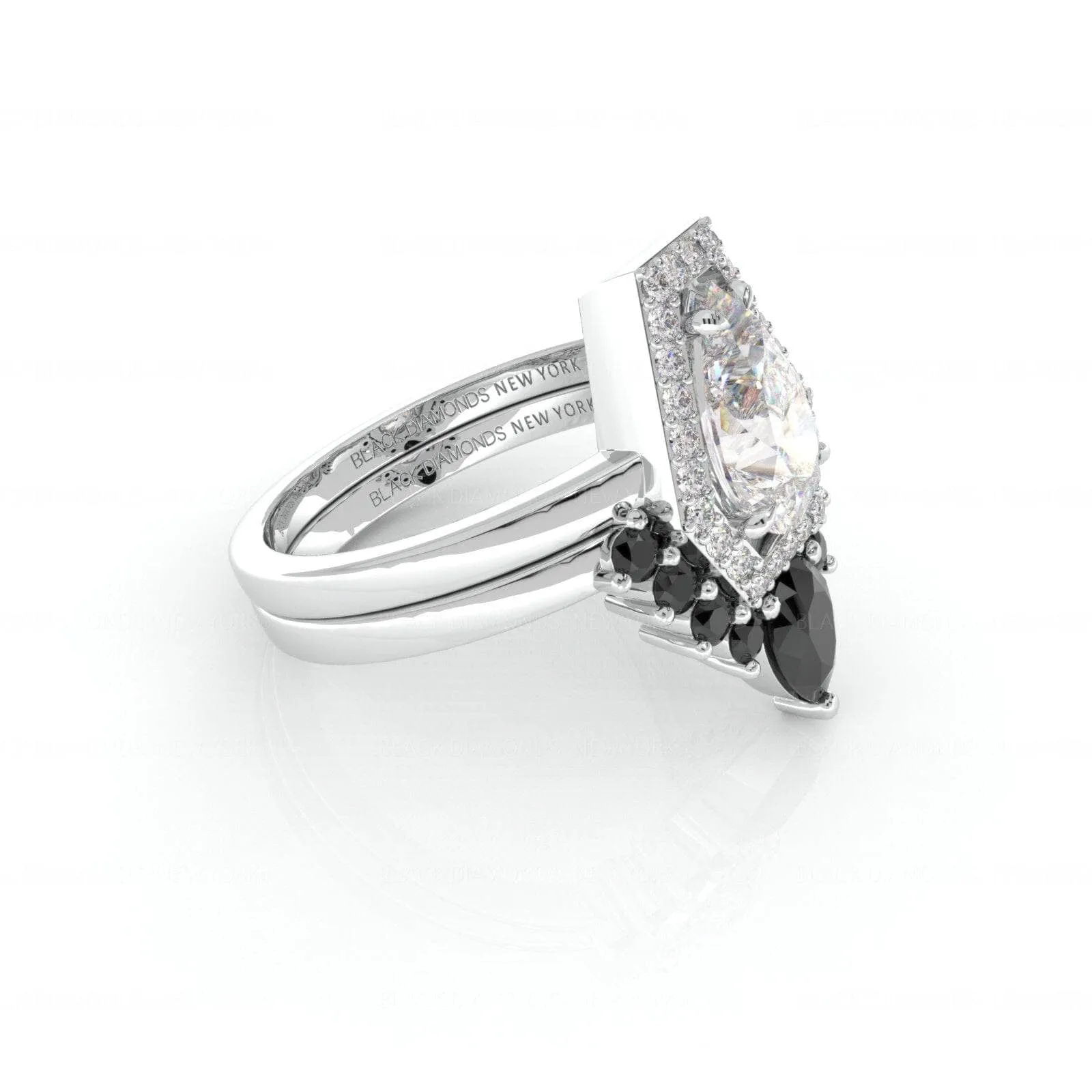Faithfulness-1ct Black Pear Cut Diamond 14K White Gold Coffin Ring Set