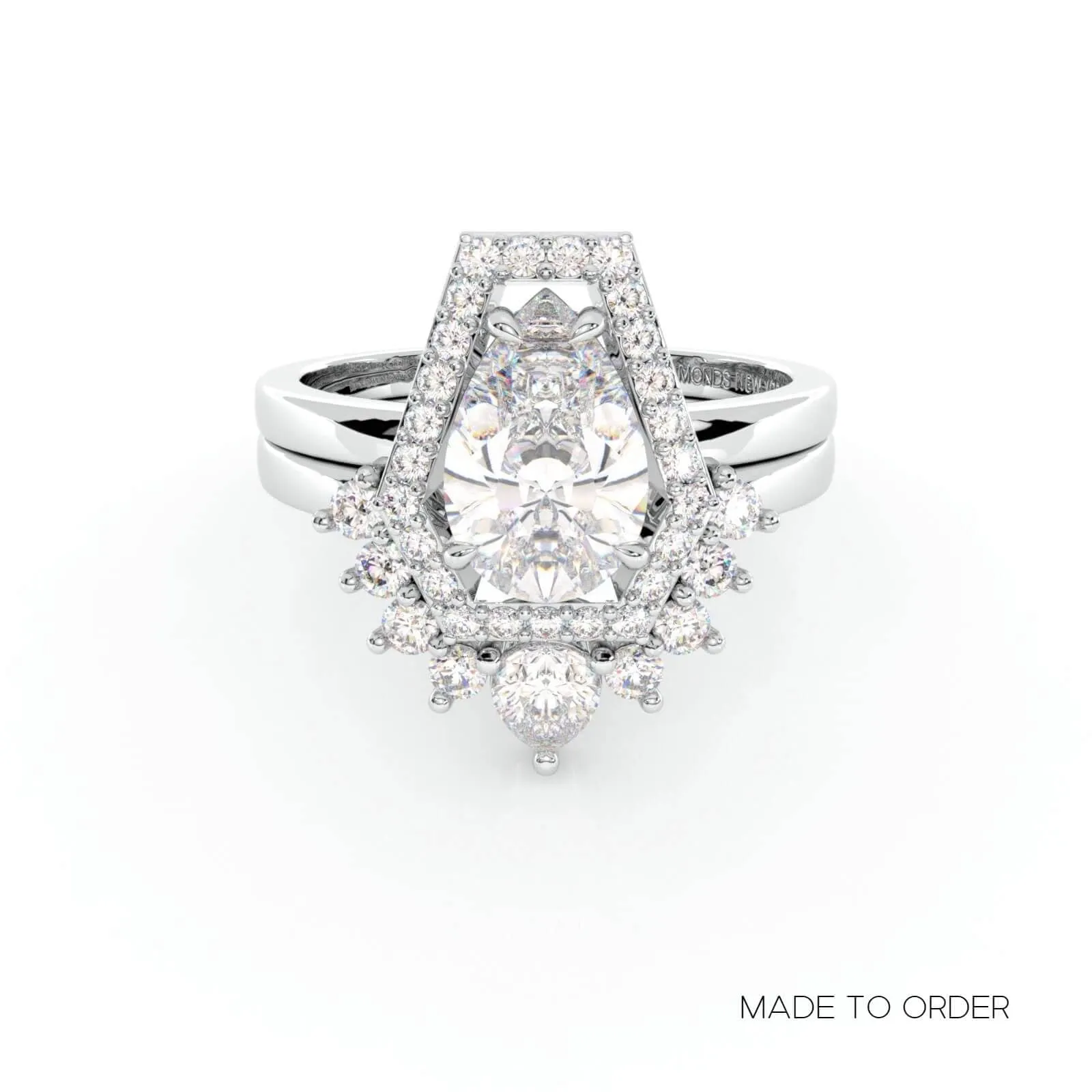 Faithfulness-1ct Black Pear Cut Diamond 14K White Gold Coffin Ring Set