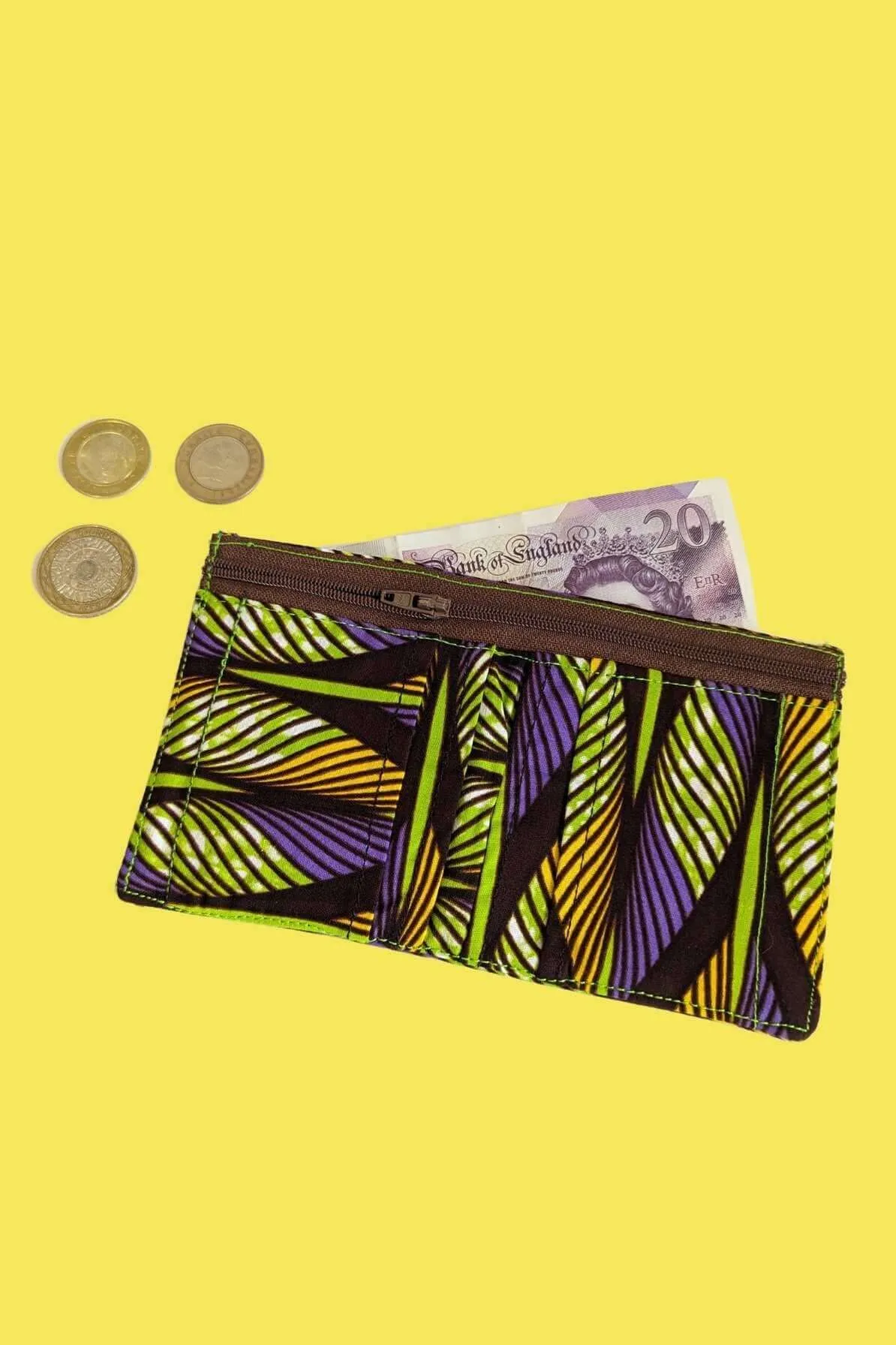 Feather Green African Print Fabric Wallet