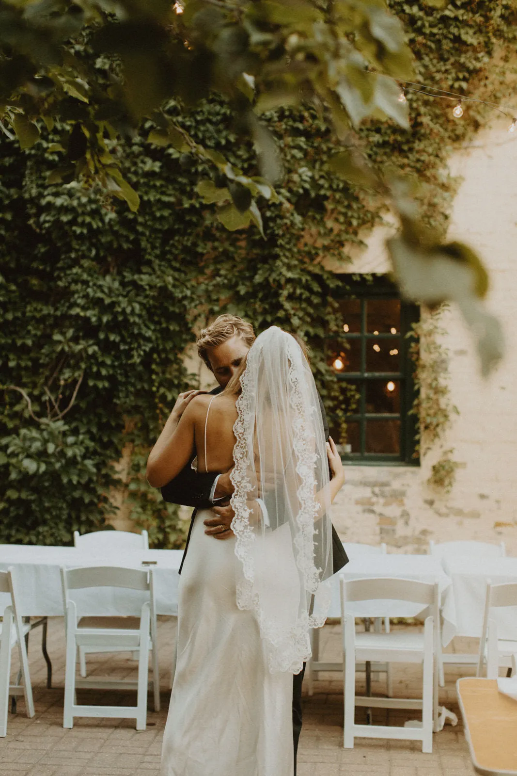 Fingertip Length Mantilla Wedding Veil with Lace Trim, Mid Length Bridal Veil