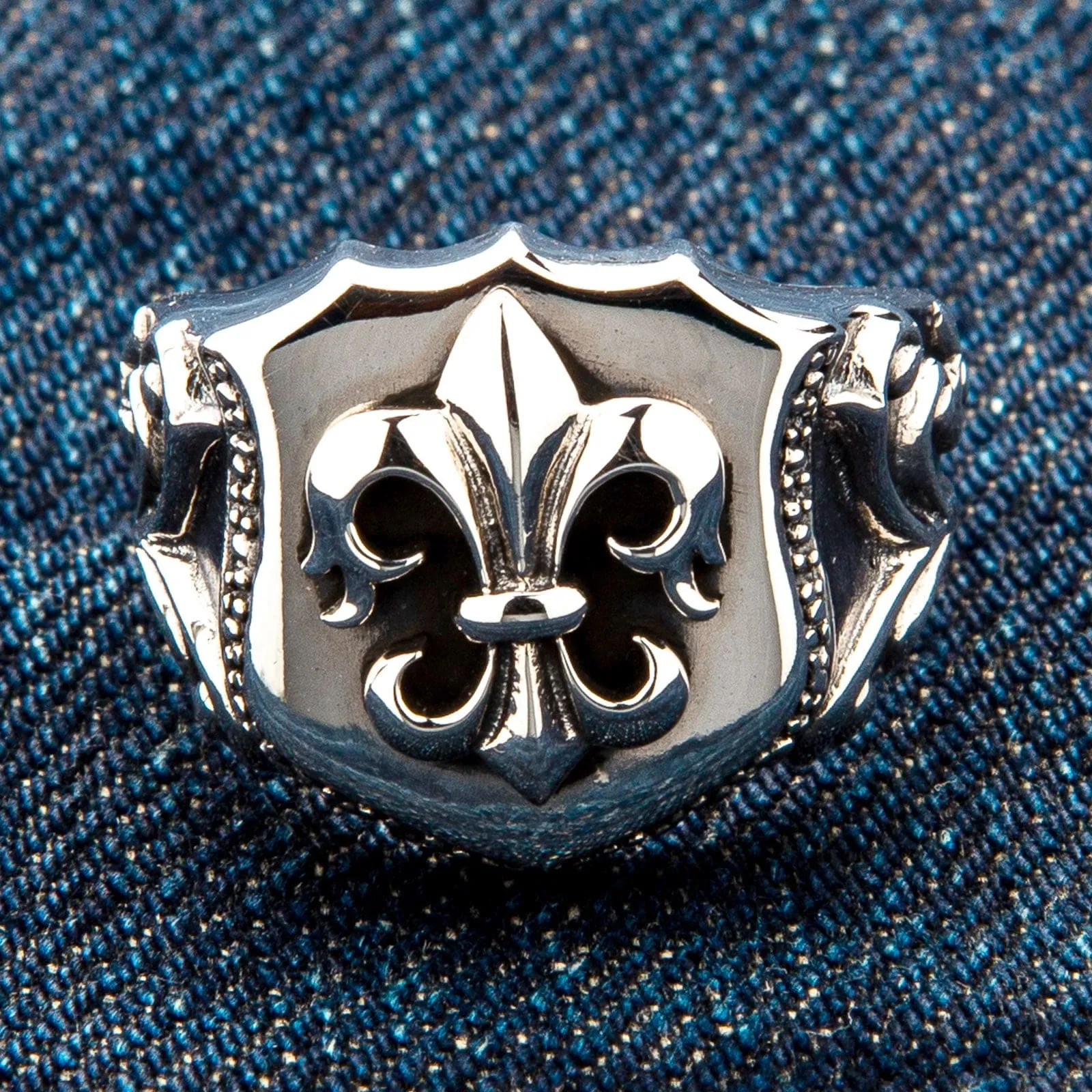 Fleur De Lis Sterling Silver Biker Ring