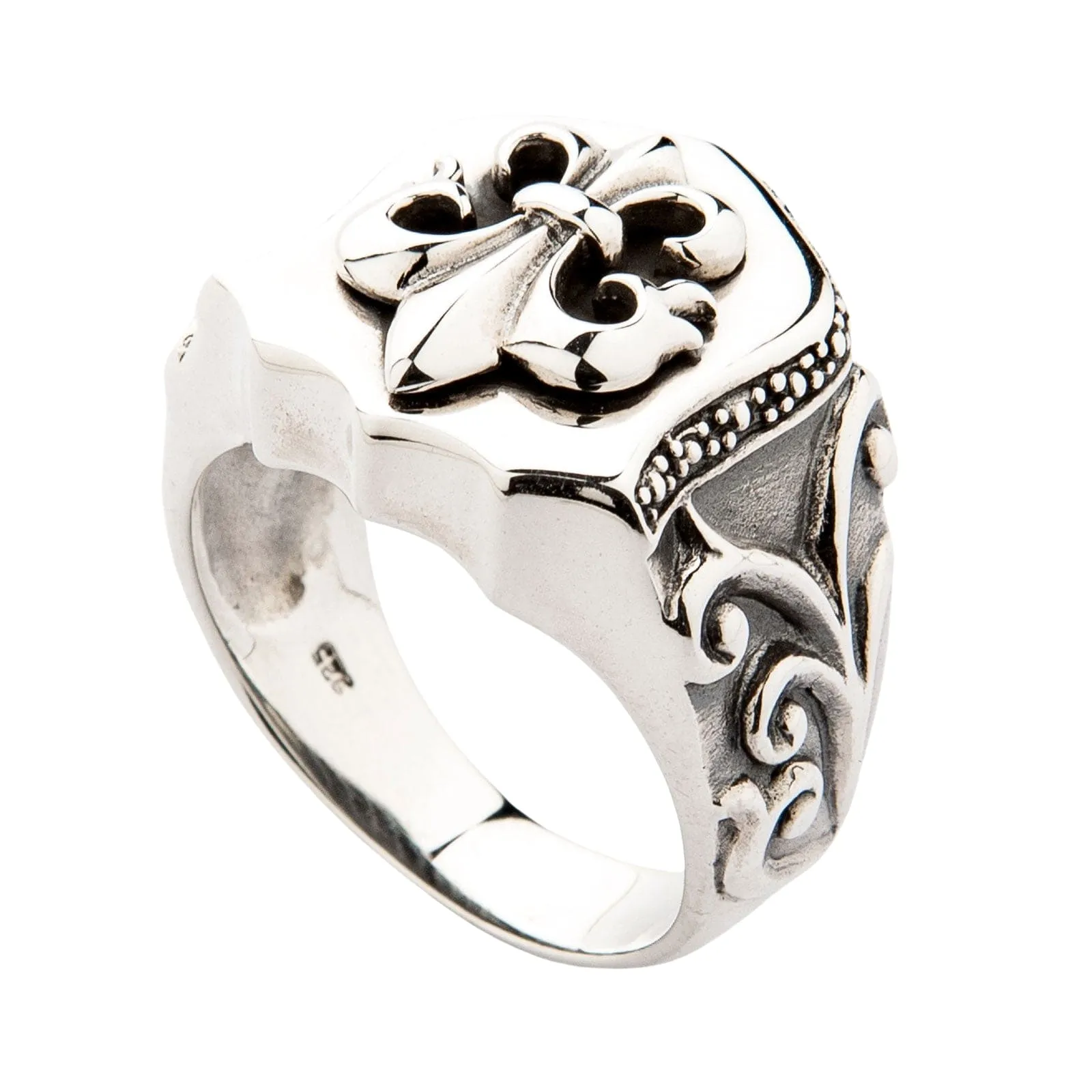 Fleur De Lis Sterling Silver Biker Ring
