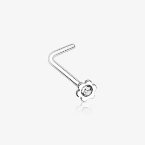Flower Icon Sparkle L-Shaped Nose Ring