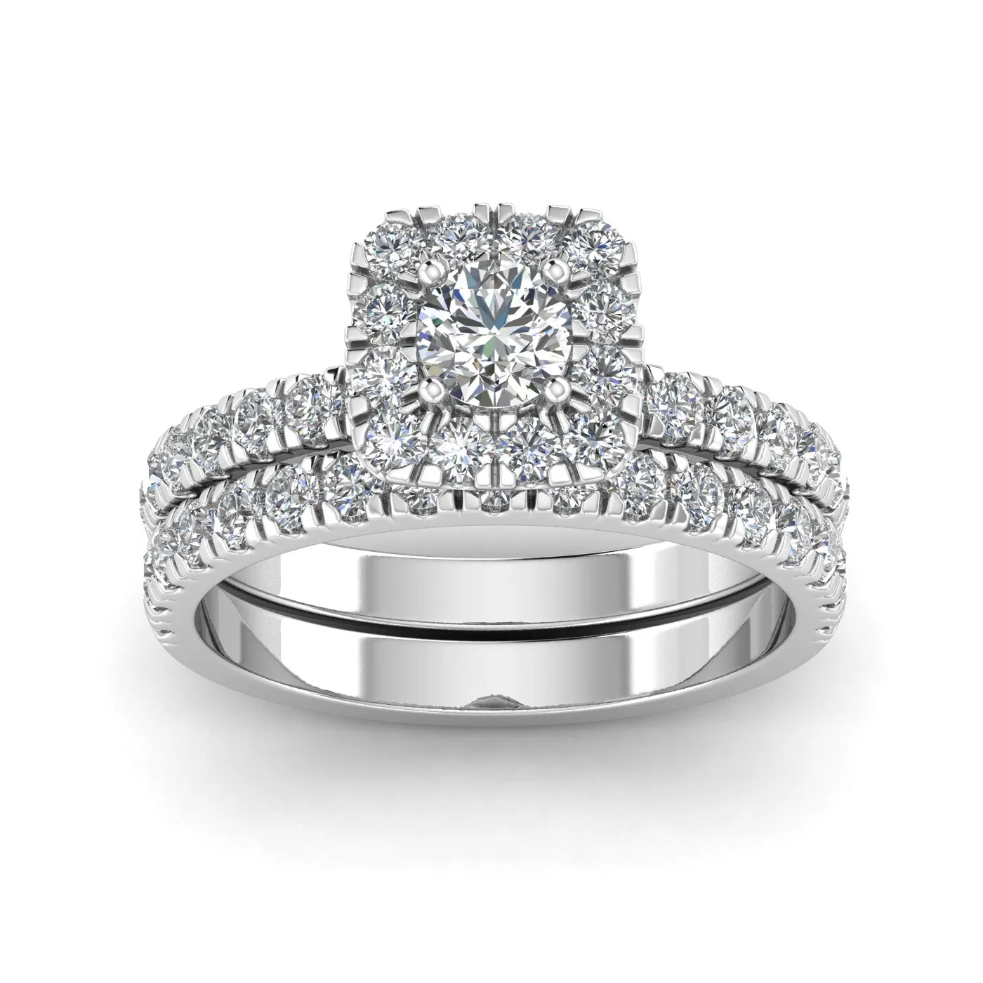 (F/SI) 1.50ctw Diamond Halo Engagement Ring Bridal Set in 10k White Gold