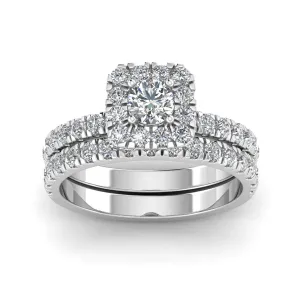 (F/SI) 1.50ctw Diamond Halo Engagement Ring Bridal Set in 10k White Gold