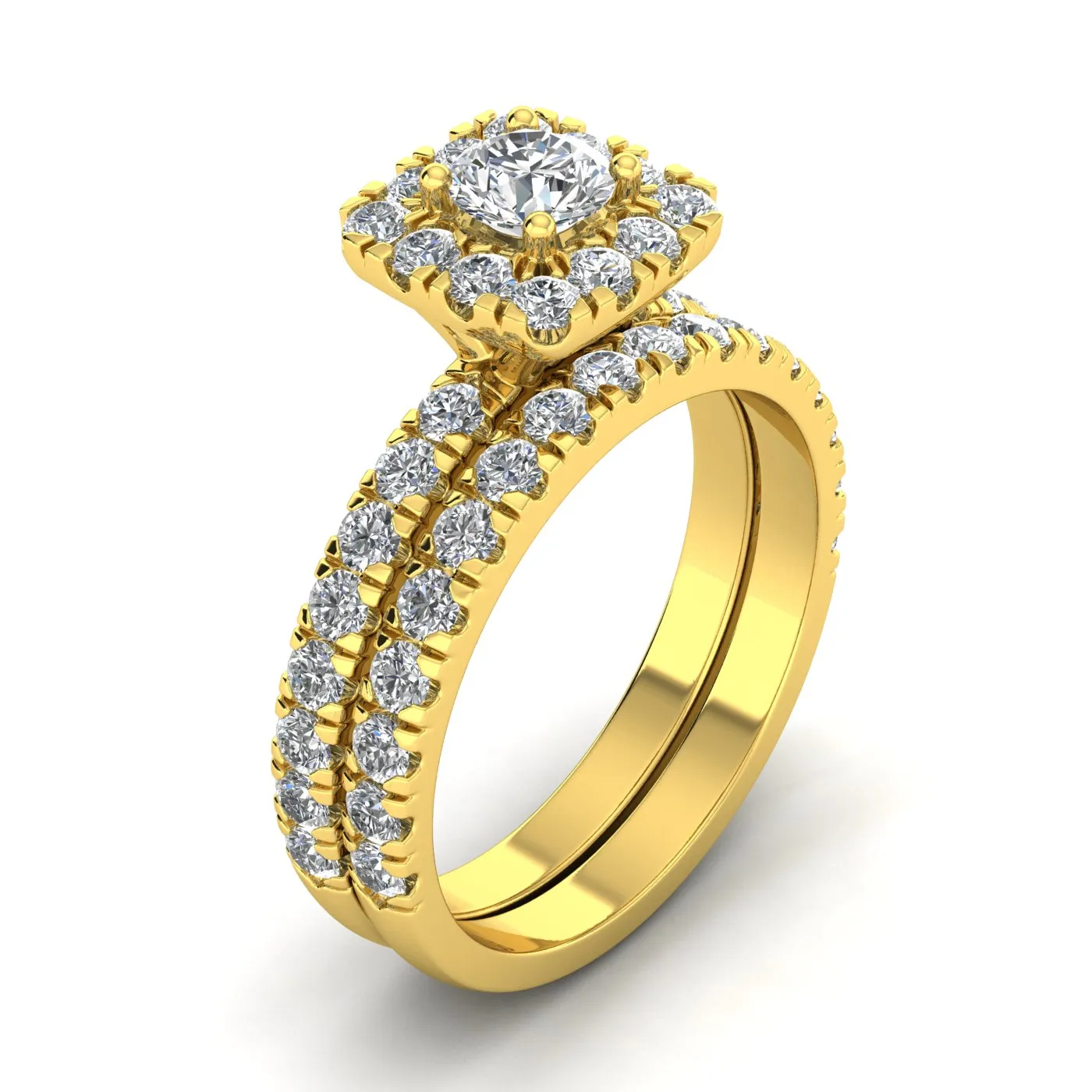 (F/SI) 1.50ctw Diamond Halo Engagement Ring Bridal Set in 10k Yellow Gold