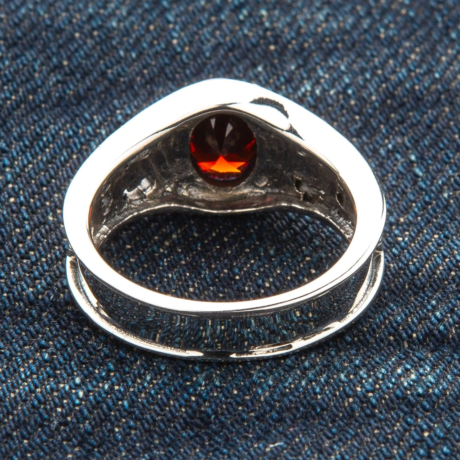Garnet Fleur De Lis Sterling Silver Gothic Band Ring
