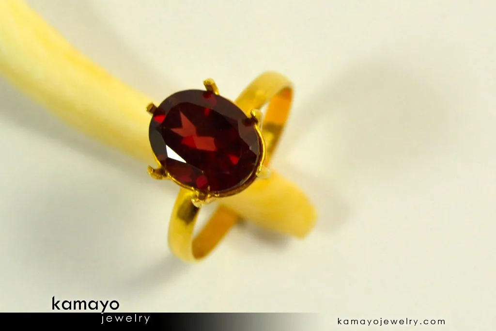 GARNET RING - 10x8mm Red Garnet Ring for Women